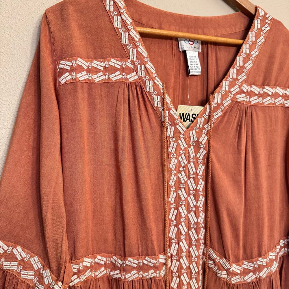 NWT Y2K Oso Casuals Embroidered Boho Peasant Tunic Top – Women's L – Rust Orange - Picture 3 of 8